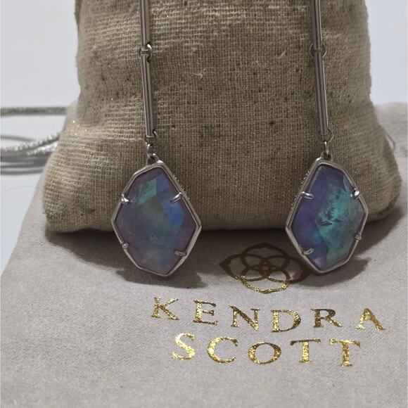 Kendra Scott Charmain Silver and Amethyst Dichroic Glass Dangle Earrings - Picture 4 of 5
